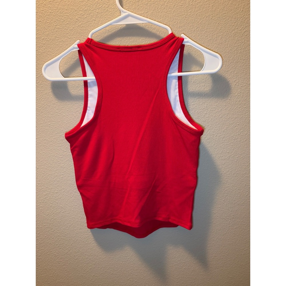 Zenana Red Ribbed Tank Top Built-In Padded Shelf Bra Racerback RRT-8482 Medium - Picture 2 of 4